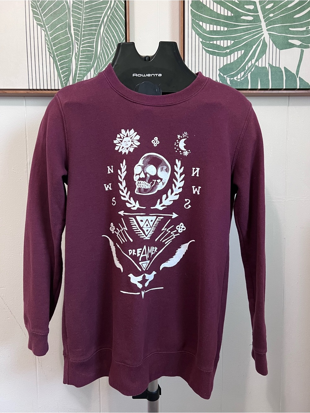 Kendall & Kylie Plum Crewneck Sweater with White Skull Graphic